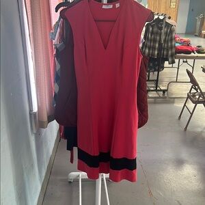 New York & Company Hot Pink Dress V-Neck Sleeveless Midi